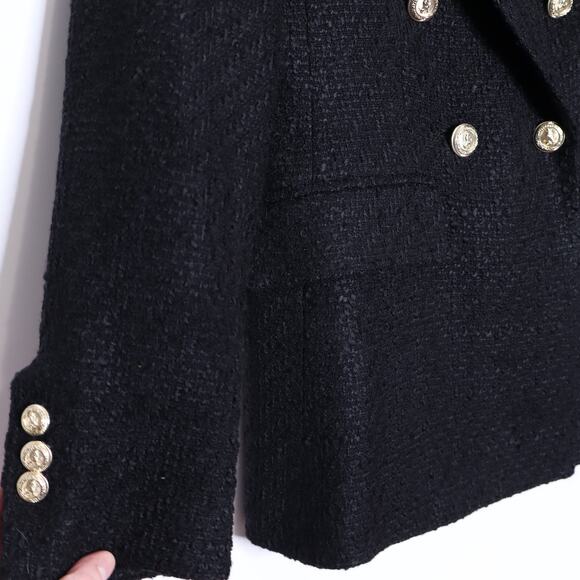 ZARA Double Breasted Textured Blazer Woven Tweed Black Gold Button Women's XS - Picture 8 of 15